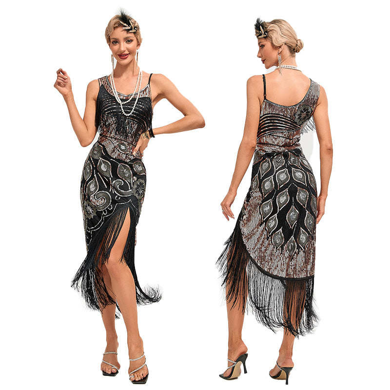 Vintage 1920s Gatsby Dress with One-Shoulder Sequins in Sheath/Column Style