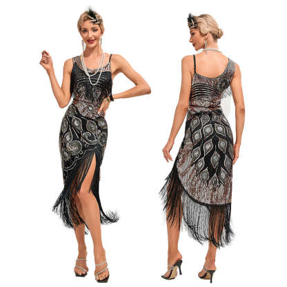 Vintage 1920s Gatsby Dress with One-Shoulder Sequins in Sheath/Column Style