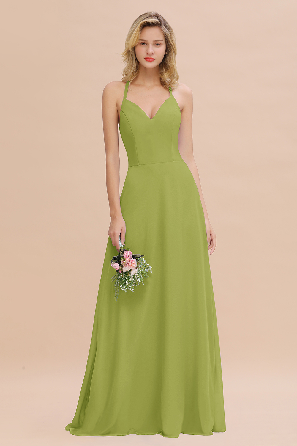 BMbridal Modest Halter V-Neck Sleeveless Long Bridesmaid Dresses Online-BMbridal