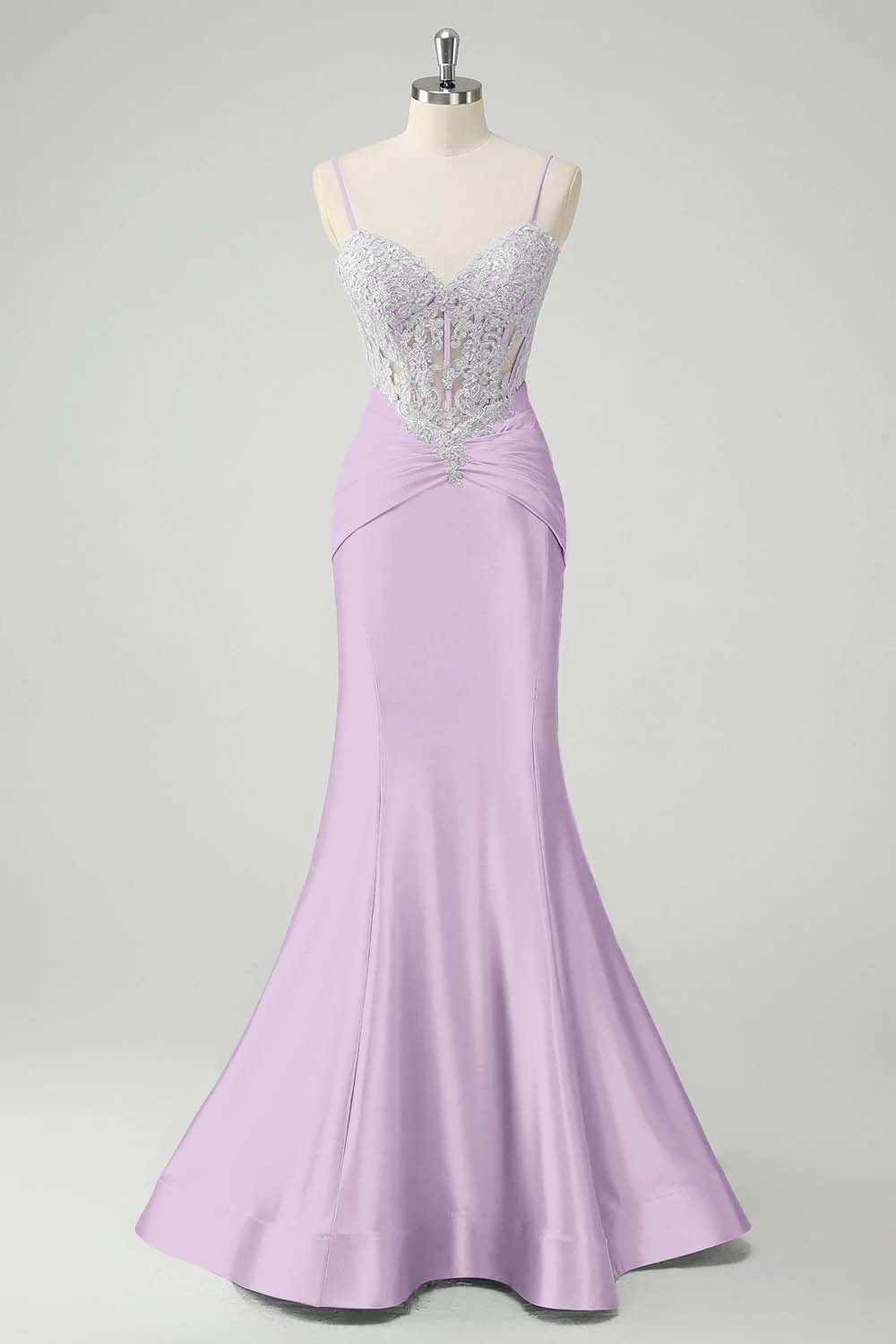Sleeveless Spaghetti Strap Long Mermaid Prom Dress With Appliques