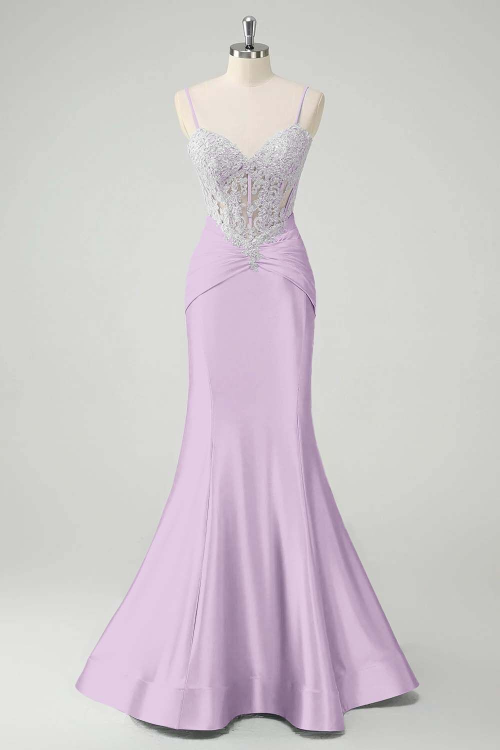 Sleeveless Spaghetti Strap Long Mermaid Prom Dress With Appliques