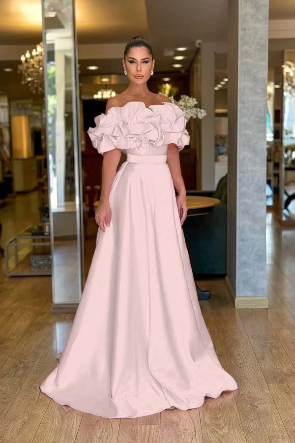 Off the Shoulder Sleeveless A Line Long Prom Dress With Pleated