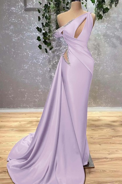 Lilac Off the Shoulder Sleeveless Mermaid Prom Dress With Beading