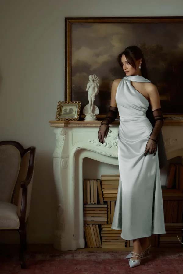 One Shoulder Sleeveless Long Mermaid Prom Dress With Pleated