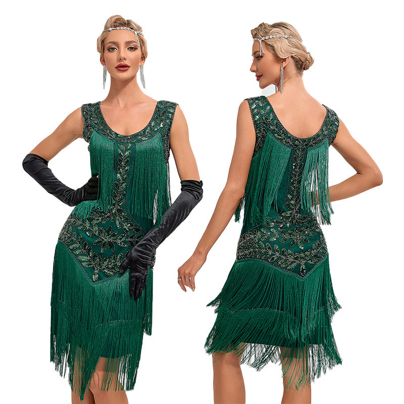 Vintage 1920s Gatsby Dress with Scoop Neck and Sequins