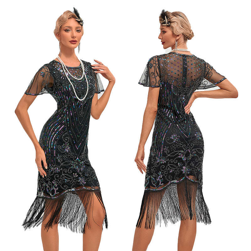 Vintage 1920s Gatsby Dress with Scoop Neck and Sequins