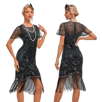 Vintage 1920s Gatsby Dress with Scoop Neck and Sequins