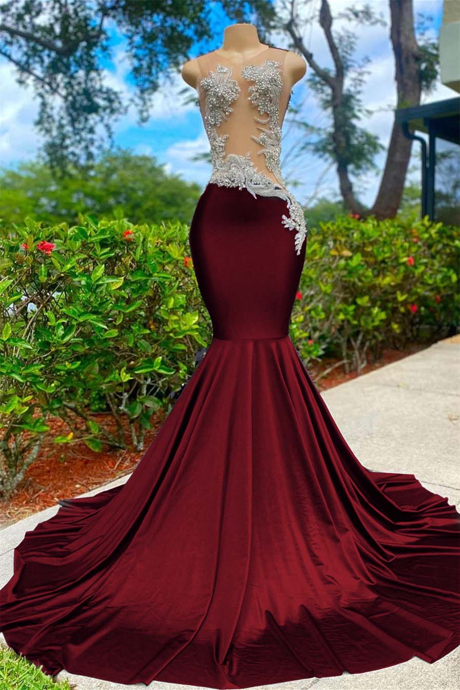 Shining Sleeveless V Neck Mermaid Long Prom Dress With Appliques