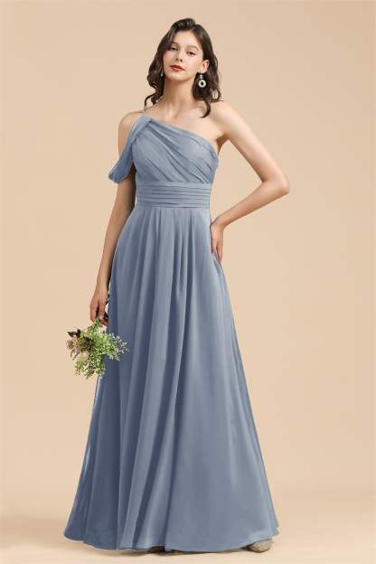 New Arrival Black One Shoulder A-line Long Bridesmaid Dress-BMbridal