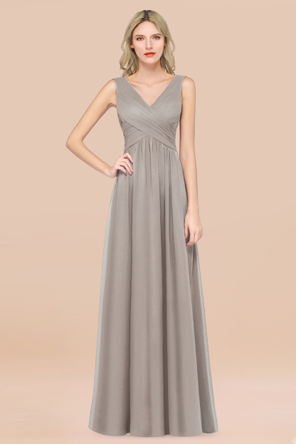 BMbridal Glamorous Chiffon V-Neck Sleeveless Burgundy Bridesmaid Dress with Draped Back-BMbridal