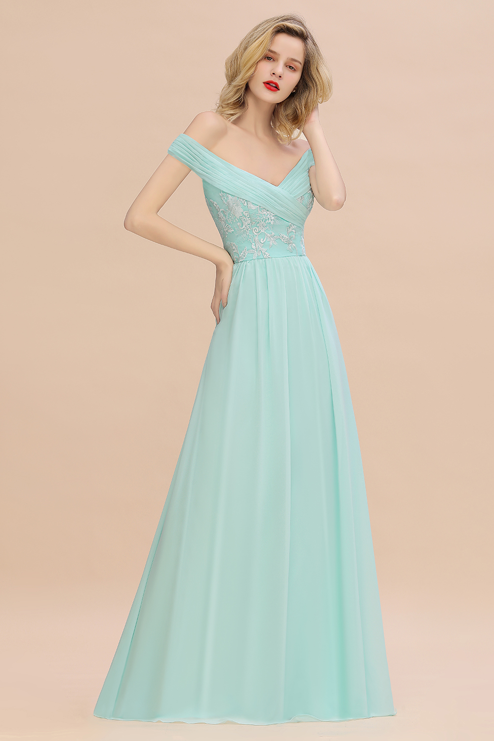 BMbridal Simple Off-the-shoulder Long Affordable Bridesmaid Dress With Appliques-BMbridal