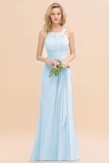BMbridal Elegant Round Neck Sleeveless Bridesmaid Dress with Ruffles-BMbridal