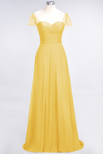 BMbridal Chic Chiffon Sweetheart Cap-Sleeves Ruffle Bridesmaid Dresses with Beadings-BMbridal
