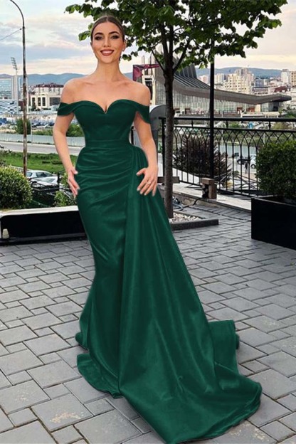 Off the Shoulder Sleeveless White Pleated Prom Dress Mermaid With Ruffles