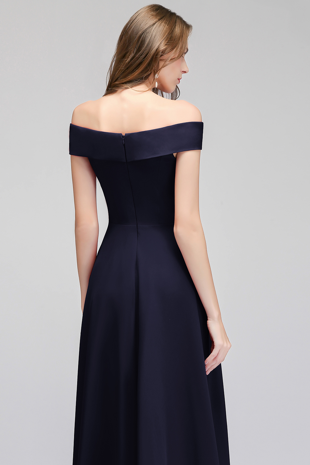 BMbridal Popular Off-the-Shoulder Ruffle Navy Bridesmaid Dresses Online-BMbridal