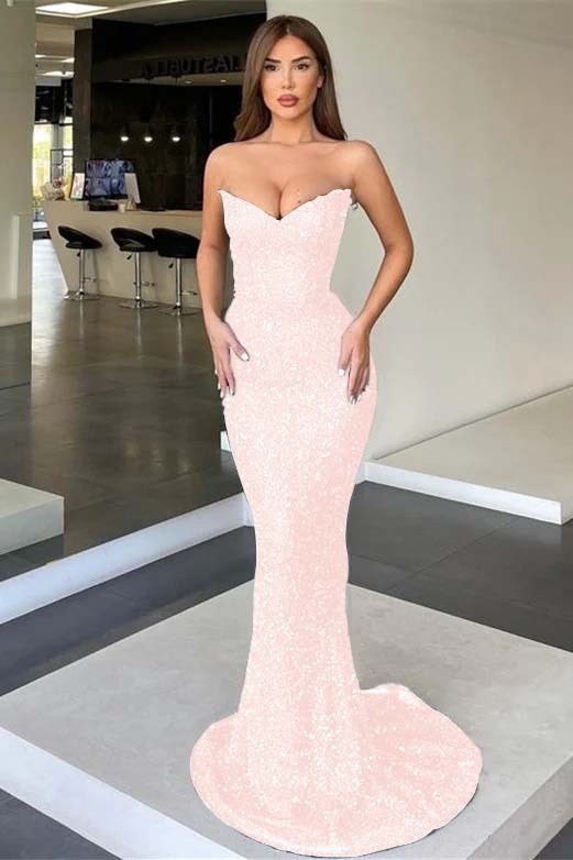 Black Strapless Sleeveless Long Mermaid Prom Dress With Sequins