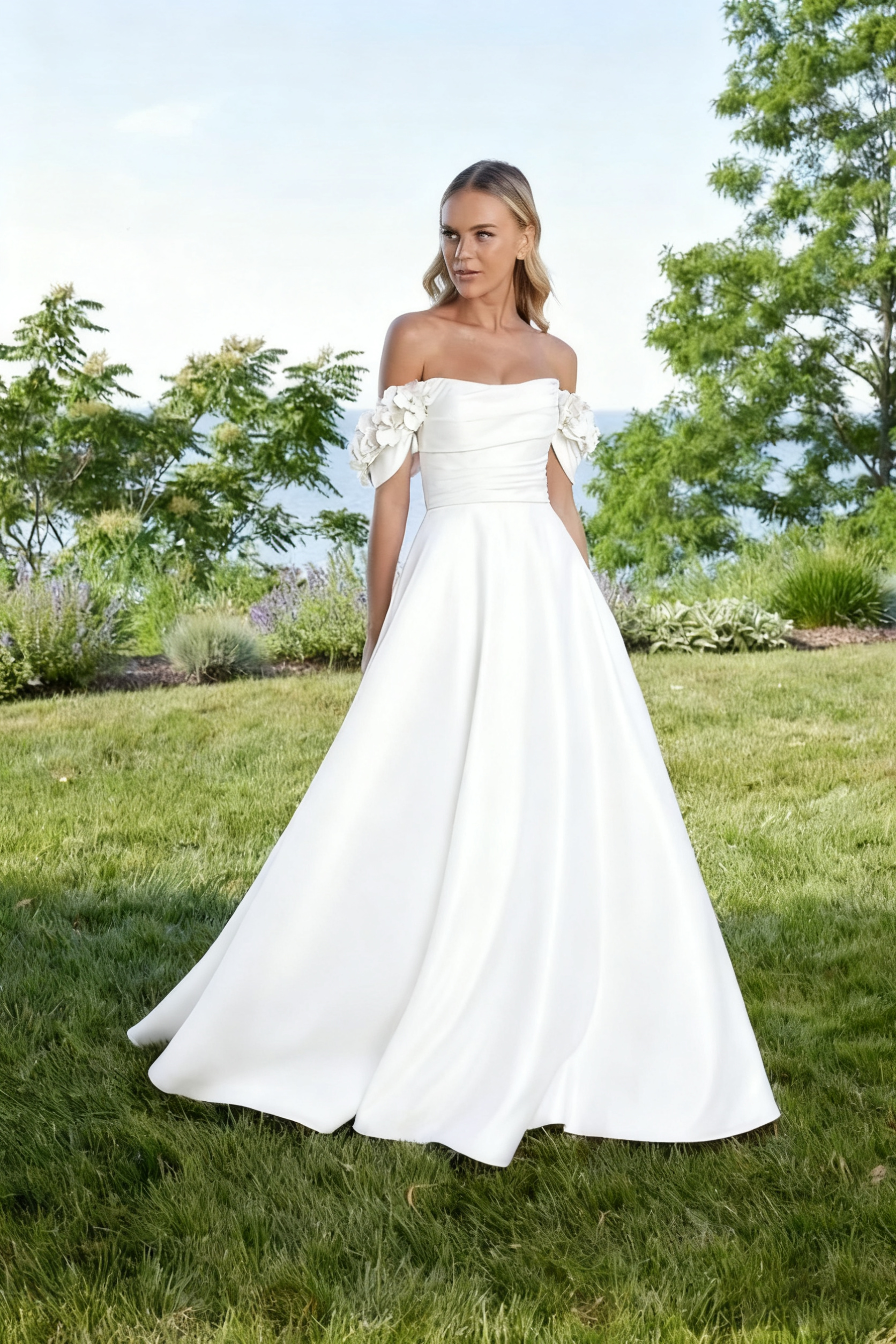 Off the Shoulder Sleeveless Long A Line Prom Dress With Pleated