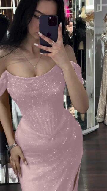 Sequins Off the Shoulder Sleeveless Long Prom Dress With Split