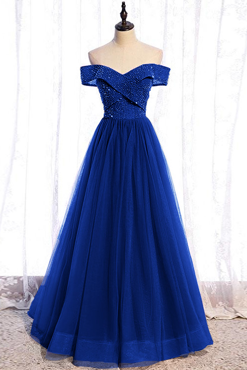 Purple Sequins Sleeveless A Line Long Prom Dress With Off the Shoulder