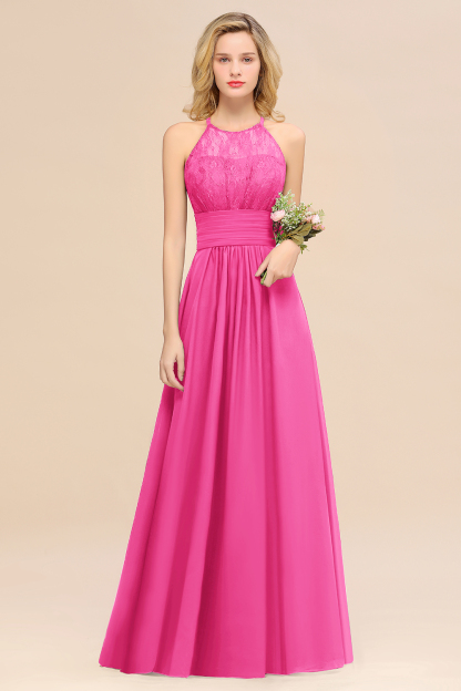 BMbridal Elegant Halter Ruffles Sleeveless Grape Lace Bridesmaid Dresses Affordable-BMbridal