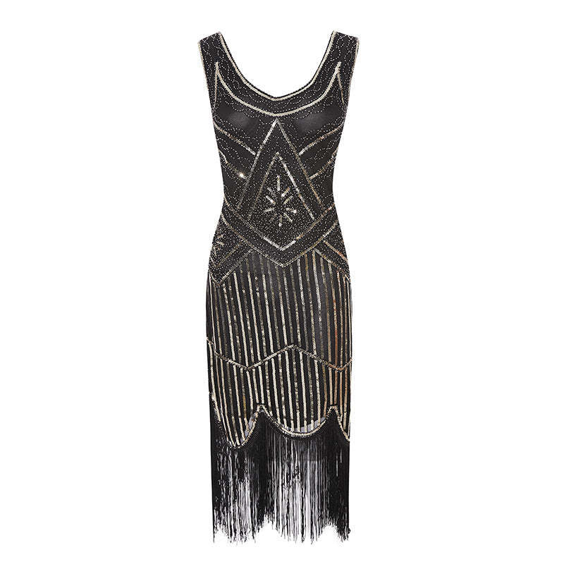 Vintage 1920s V-Neck Sheath Dress with Sequins for Costume Parties