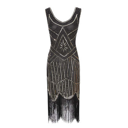 Vintage 1920s V-Neck Sheath Dress with Sequins for Costume Parties