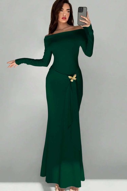 Off the Shoulder Long Sleeves Long Mermaid Prom Dress With Appliques