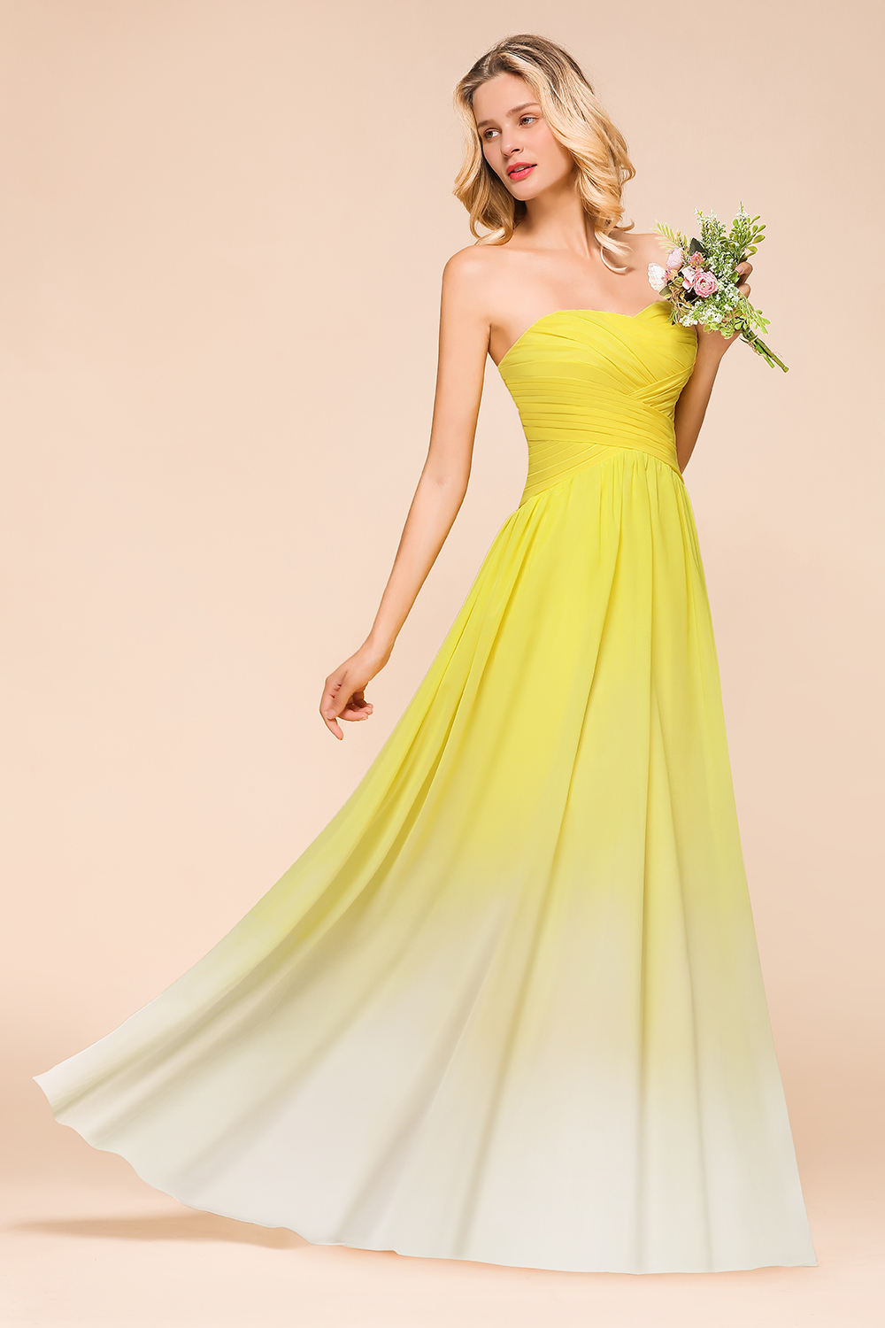 BMbridal Fashionable Sweetheart Ruffle Yellow Ombre Bridesmaid Dress-BMbridal