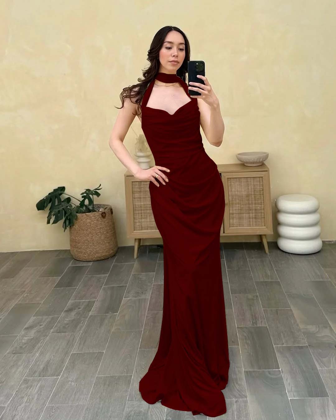 Halter Sleeveless Sweetheart Long Mermaid Prom Dress With Pleated