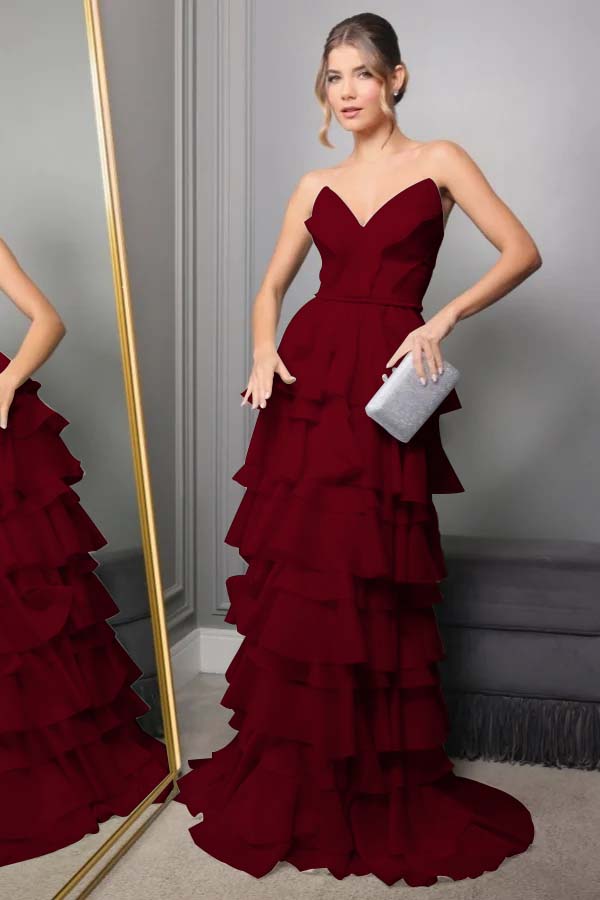 Spaghetti Strap V Neck Sleeveless Long Prom Dress With Pleated