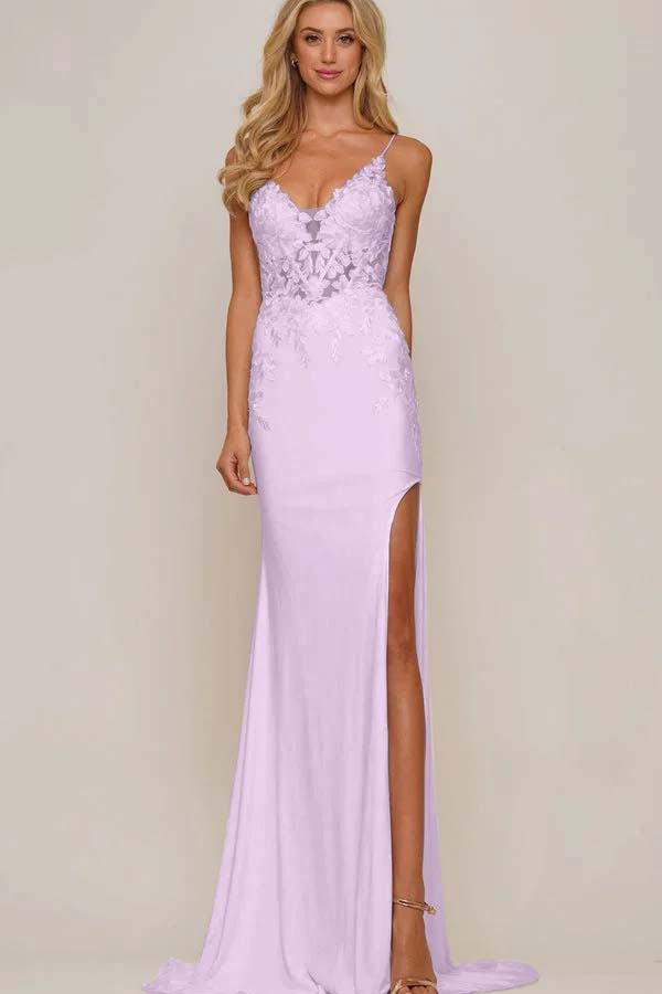 Spaghetti Strap Sleeveless Long Mermaid Prom Dress With Appliques