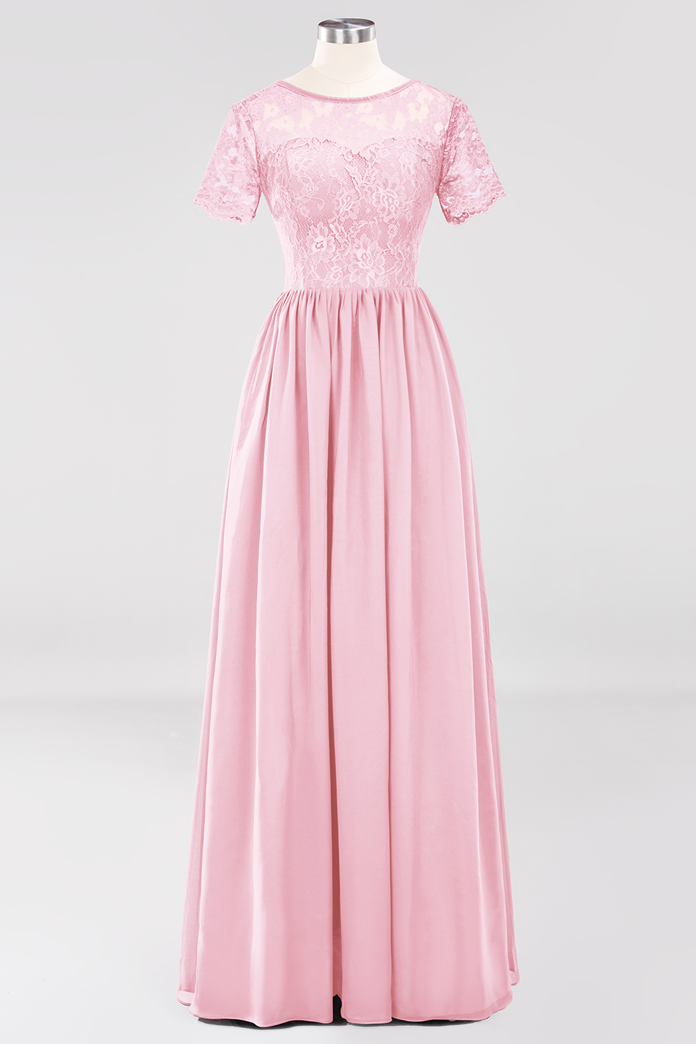 BMbridal Elegant Dark Navy Long Lace Bridesmaid Dresses with Short-Sleeves-BMbridal