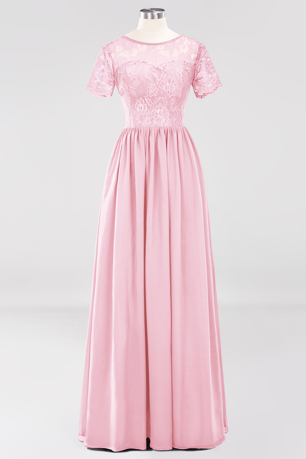 BMbridal Elegant Dark Navy Long Lace Bridesmaid Dresses with Short-Sleeves-BMbridal