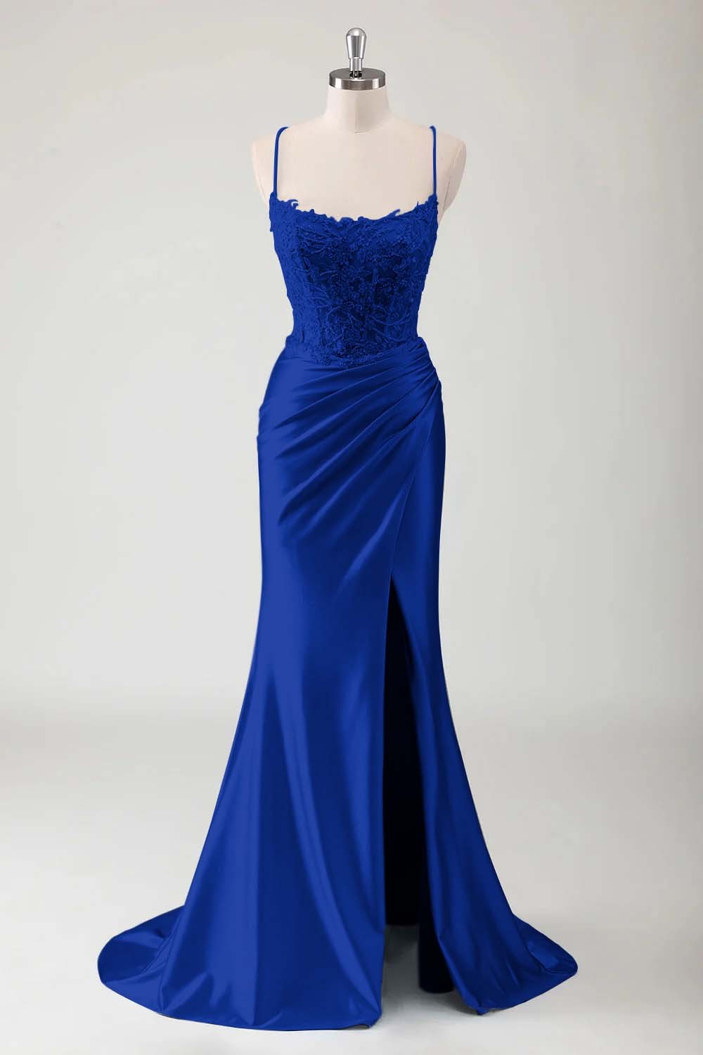 Spaghetti Strap Sleeveless Long High Split Prom Dress With Appliques