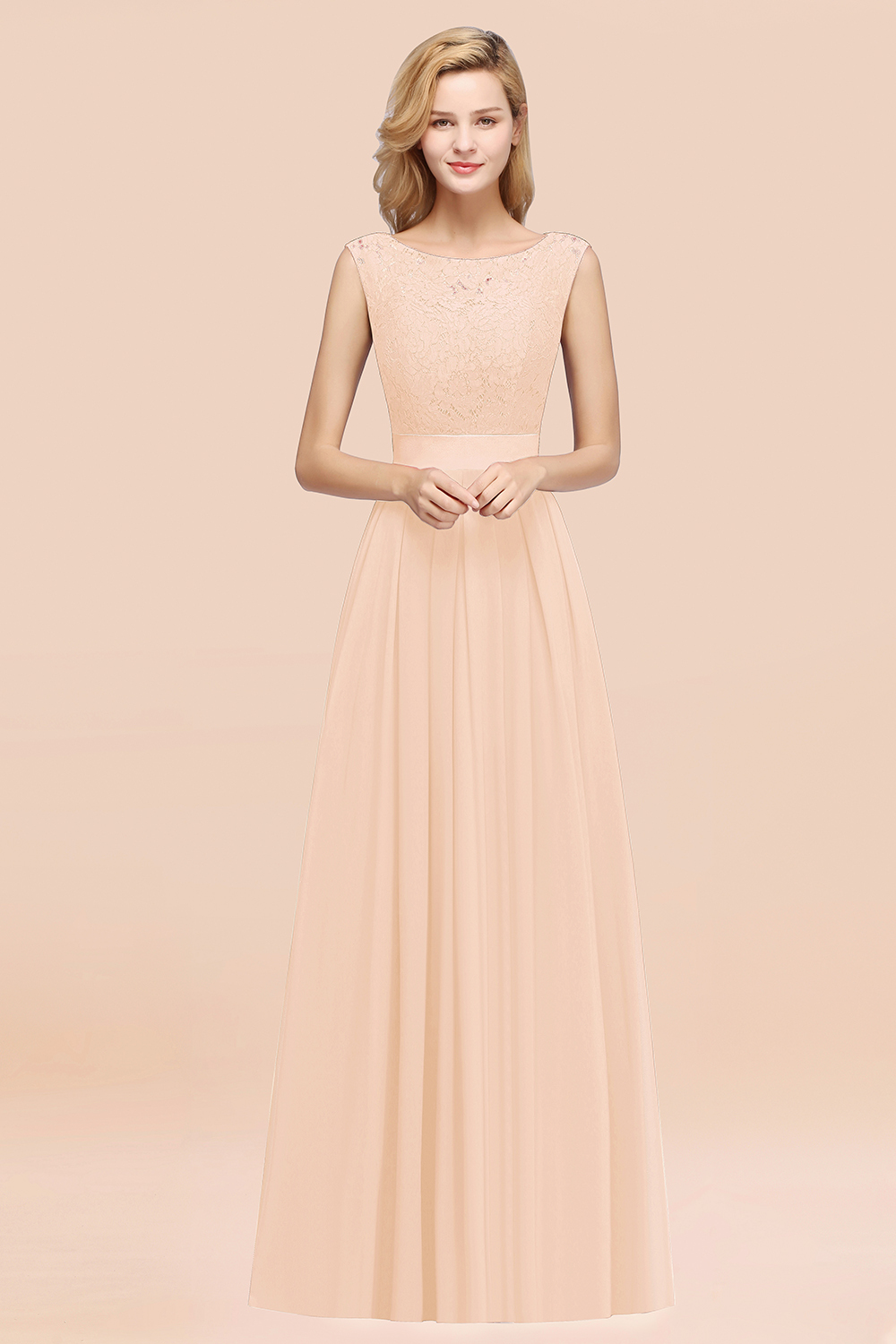 BMbridal Vintage Sleeveless Lace Bridesmaid Dresses Affordable Chiffon Wedding Party Dress Online-BMbridal