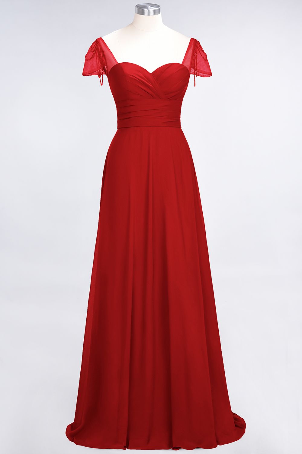 BMbridal Chic Chiffon Sweetheart Cap-Sleeves Ruffle Bridesmaid Dresses with Beadings-BMbridal