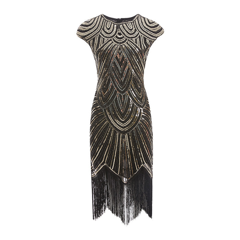 Vintage 1920s Gatsby Dress with Scoop Neck and Sequins