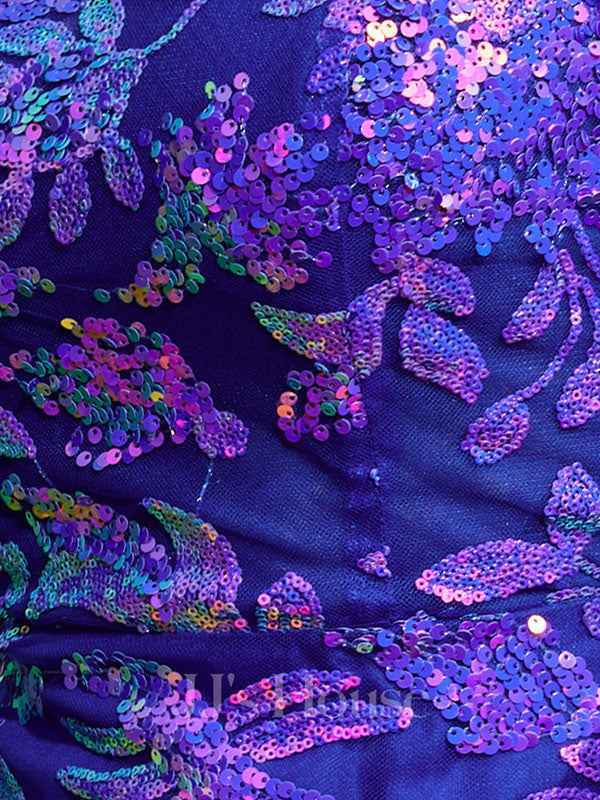 Royal Blue Sheath Off the Shoulder Long Sequined Prom Dress With Slit