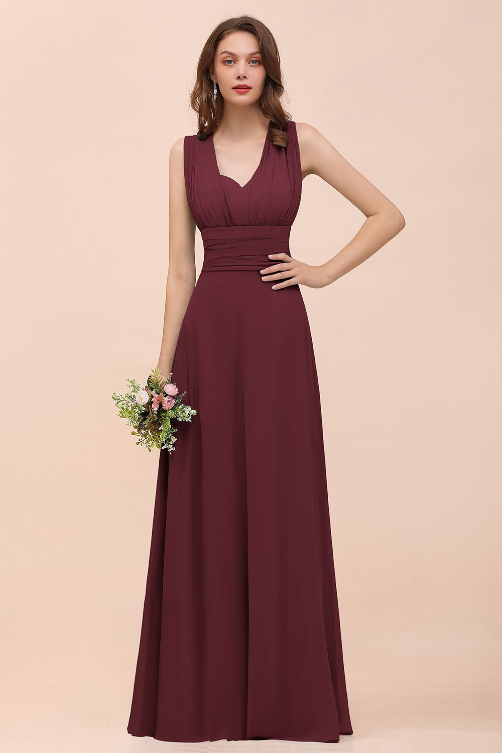 BMbridal New Arrival Dusty Blue Ruched Long Convertible Bridesmaid Dresses-BMbridal
