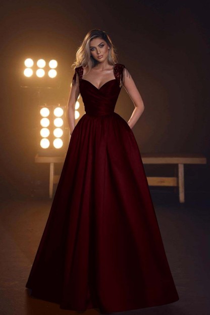 Straps Sleeveless Long Prom Dress With Pleated Pockets Sequins