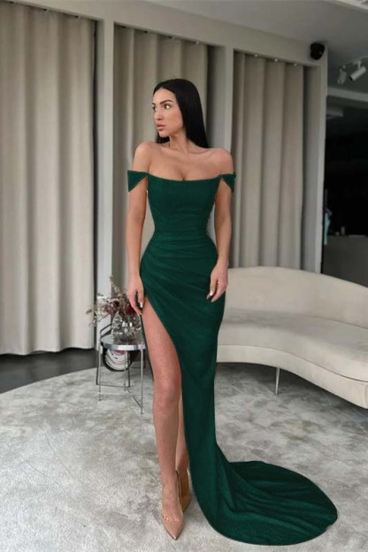 Off the Shoulder Sleeveless Mermaid Long Prom Dress With Split