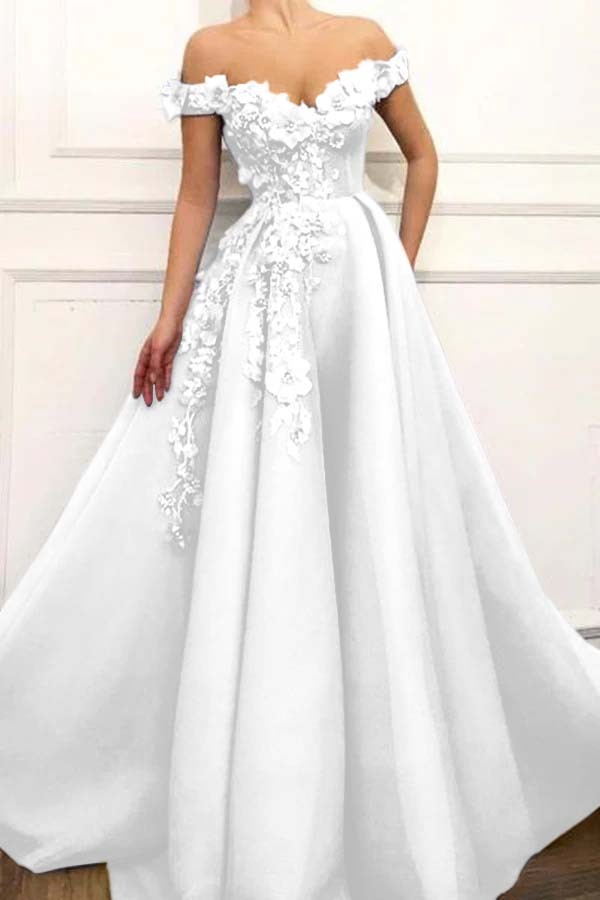 Strapless Off the Shoulder Sleeveless Long Prom Dress With Appliques