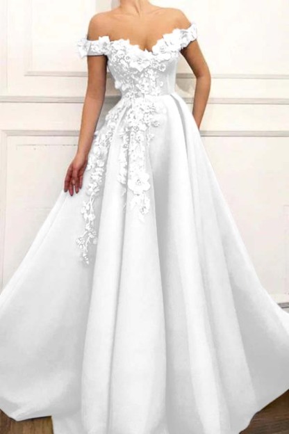 Strapless Off the Shoulder Sleeveless Long Prom Dress With Appliques