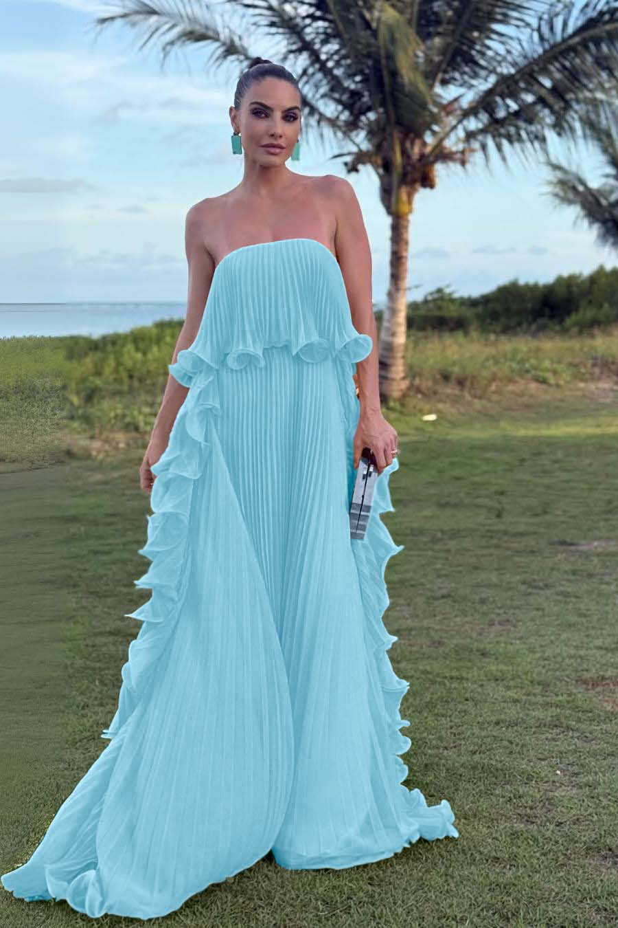 Charming Strapless Sleeveless Long Prom Dress With Pleated Ruffle