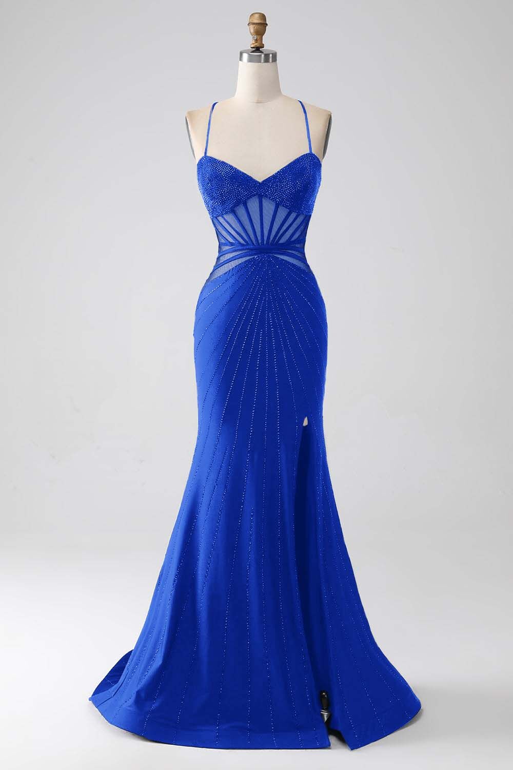 Spaghetti Strap Sleeveless Long Mermaid Prom Dress With Beading