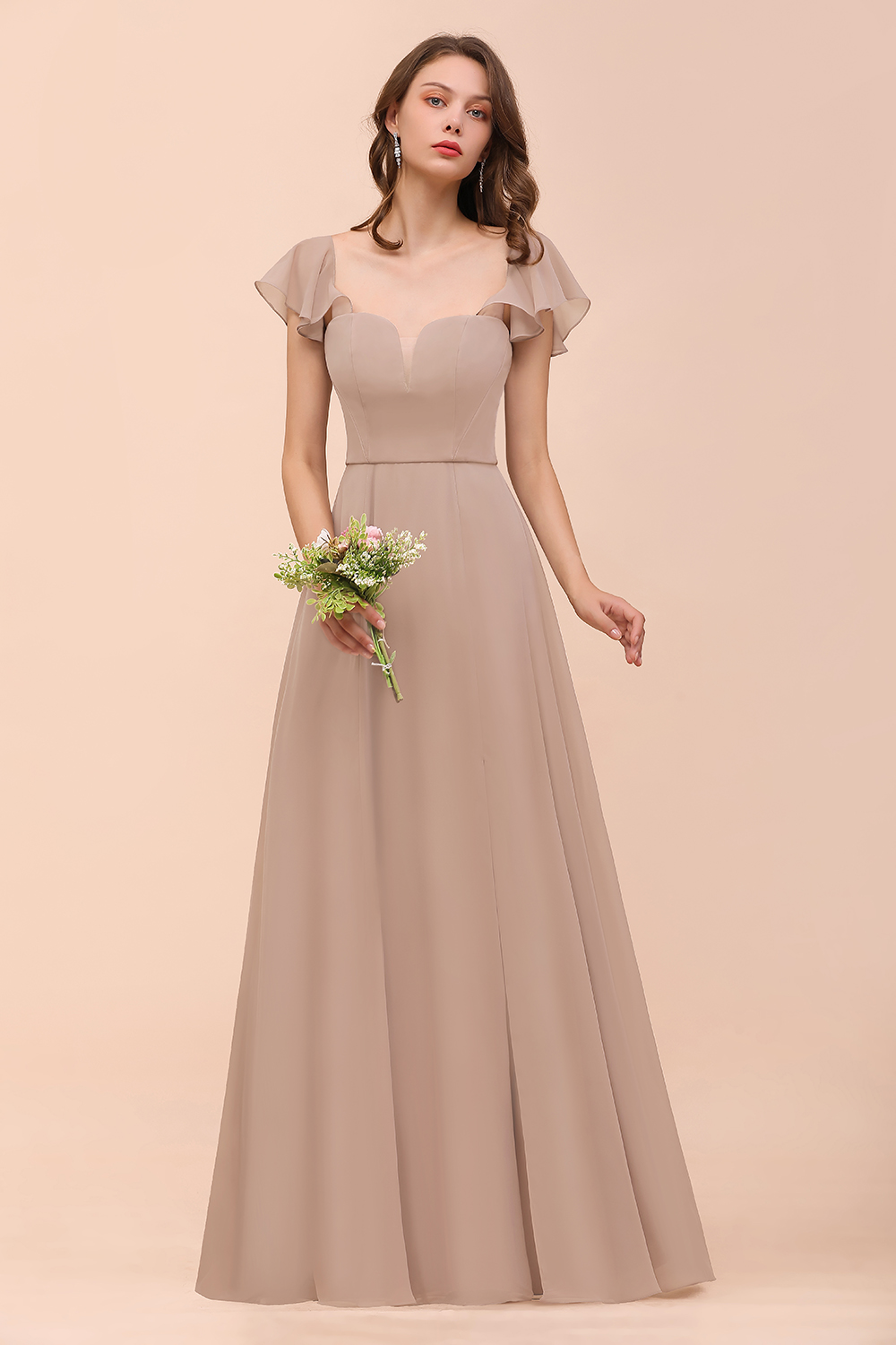 BMbridal Elegant Chiffon Slit Affordable Bridesmaid Dresses with  Short Sleeves-BMbridal