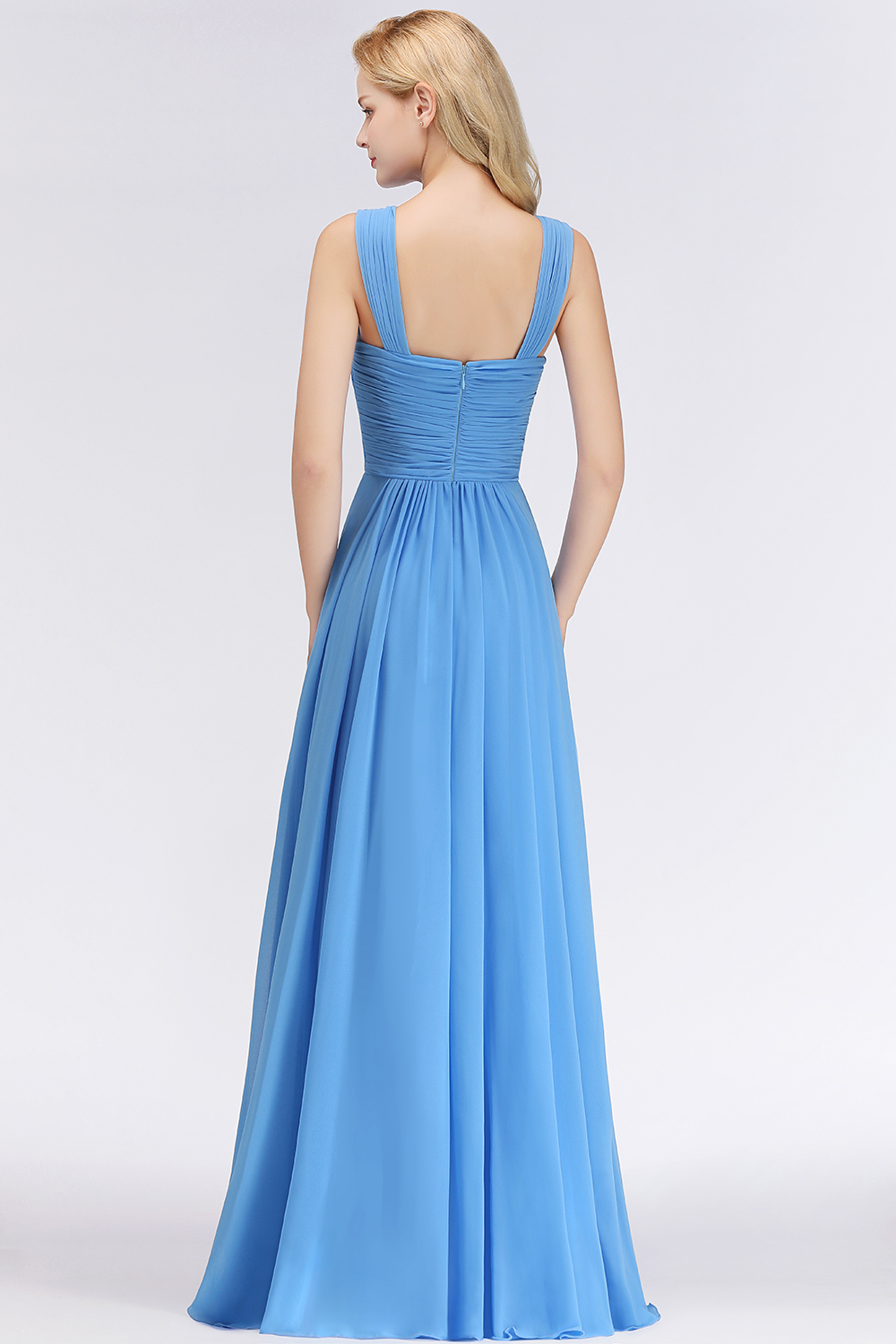 BMbridal Chic Crisscross Ocean Blue Junior Bridesmaid Dresses Affordable Chiffon Ruffle Maid of Honor Dresses-BMbridal