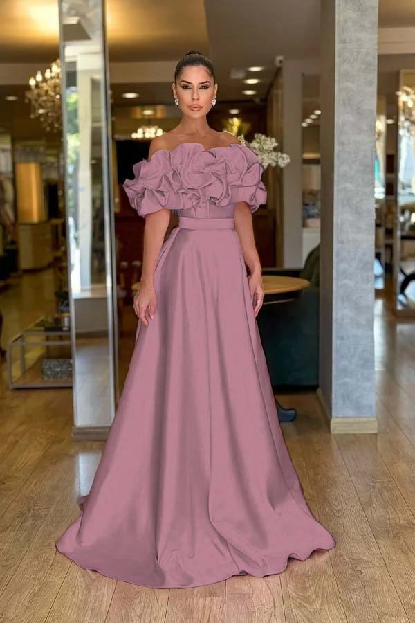 Off the Shoulder Sleeveless A Line Long Prom Dress With Pleated