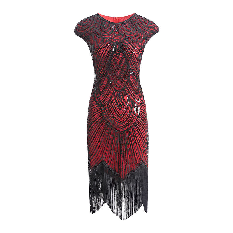 Vintage 1920s Gatsby Dress with Scoop Neck and Sequins