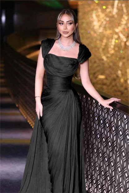 Daffodils Square Neck Sleeveless High Waist Long Pleated Prom Dress With Split